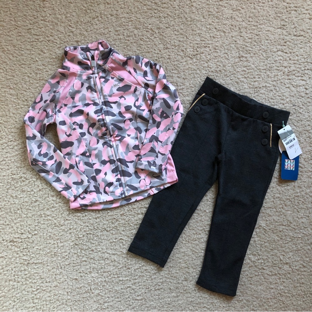 NWT Mon Caramel 2pc. Pants & Light Camo Track Jacket Outfit (Size: 2T)